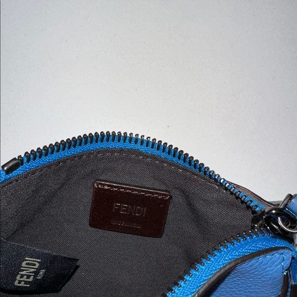 Fendi blue calf leather porta monete small card case pochette w logo lanyard - Picture 7 of 14